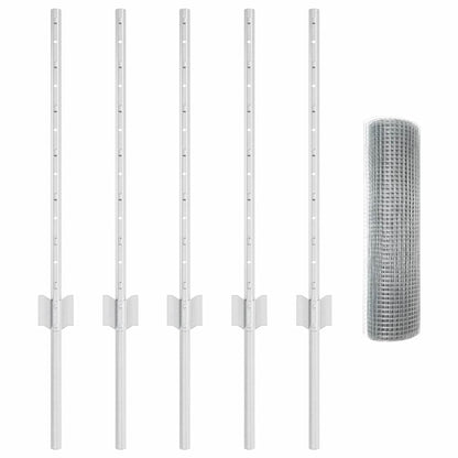 Zaun mit Pfosten Silber 0,5 x 10 m Stahl