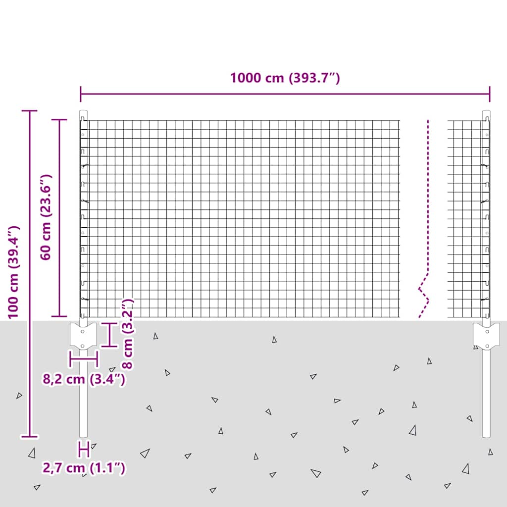 Zaun mit Pfosten Silber 0,6 x 10 m Stahl