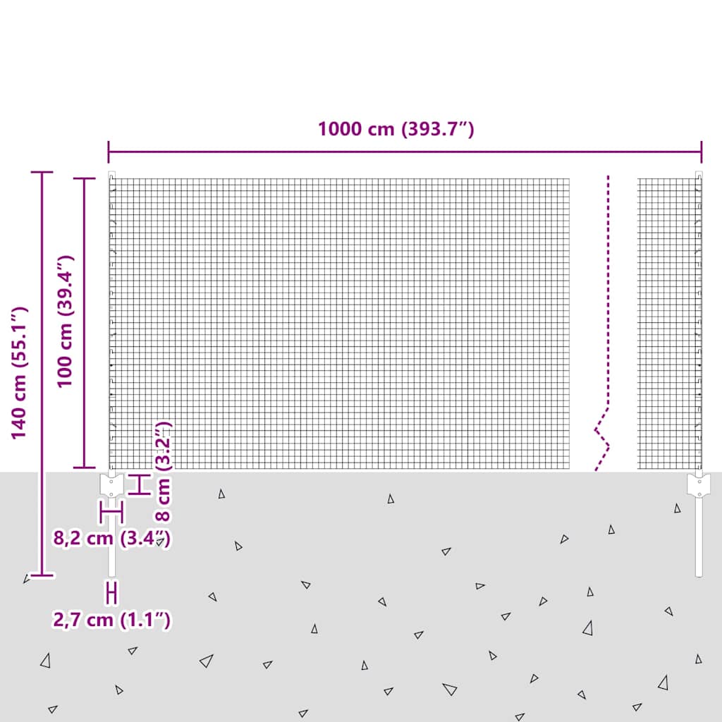 Zaun mit Pfosten Silber 1 x 10 m Stahl
