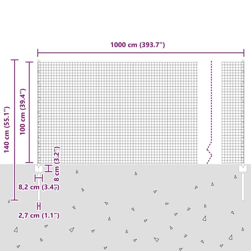 Zaun mit Pfosten Silber 1 x 10 m Stahl