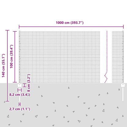 Zaun mit Pfosten Silber 1 x 10 m Stahl