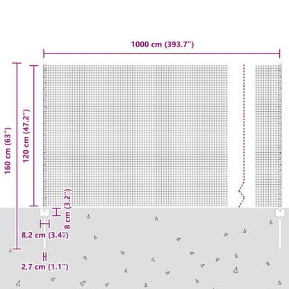 Zaun mit Pfosten Silber 1.2 x 10 m Stahl