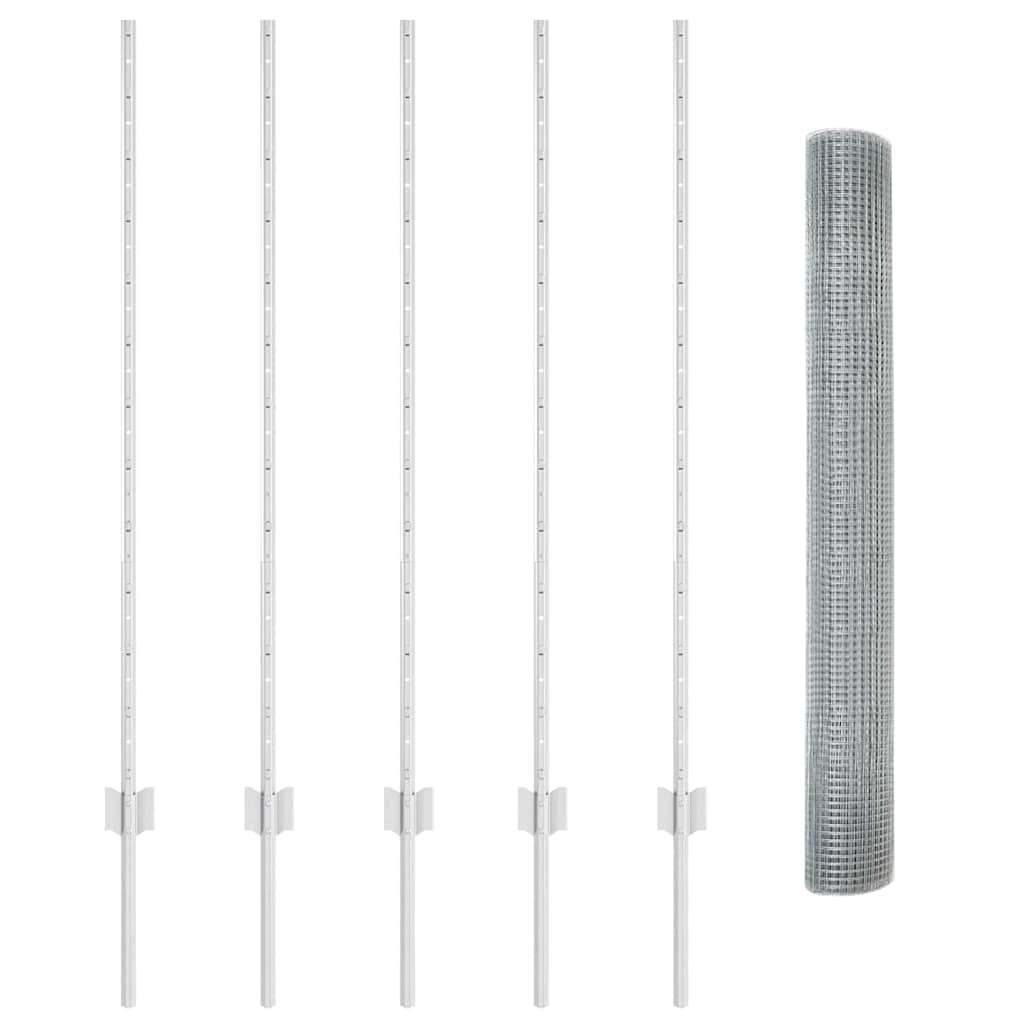 Zaun mit Pfosten Silber 1.2 x 10 m Stahl