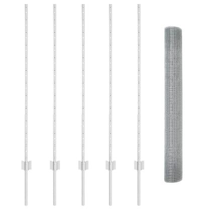 Zaun mit Pfosten Silber 1.2 x 10 m Stahl