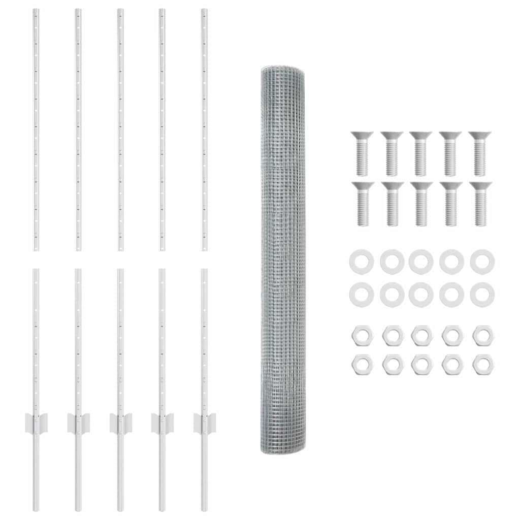 Zaun mit Pfosten Silber 1.2 x 10 m Stahl