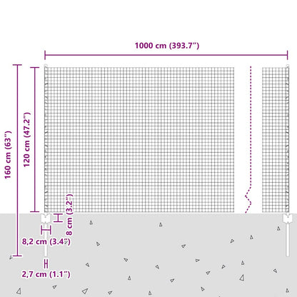 Zaun mit Pfosten Silber 1.2 x 10 m Stahl