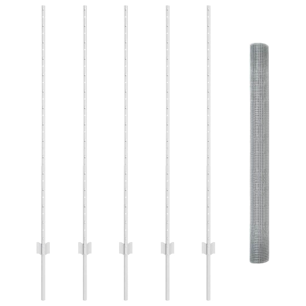 Zaun mit Pfosten Silber 1.4 x 10 m Stahl