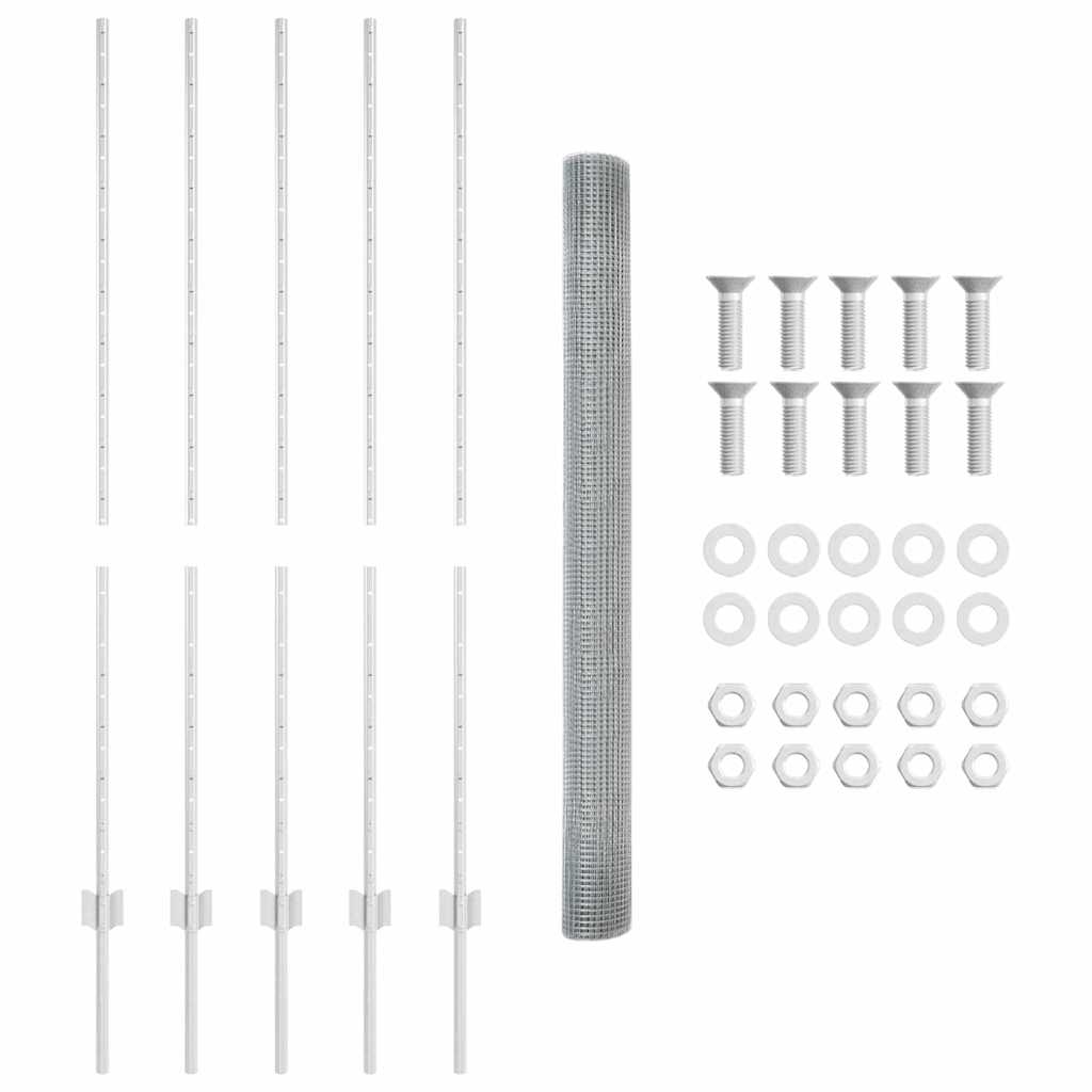 Zaun mit Pfosten Silber 1,4 x 10 m Stahl