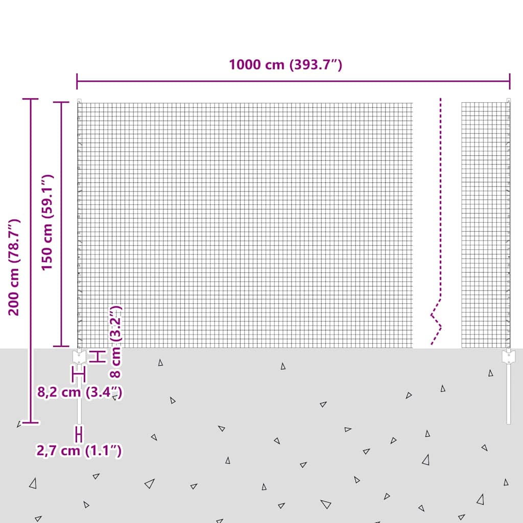 Zaun mit Pfosten Silber 1.5 x 10 m Stahl