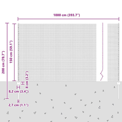 Zaun mit Pfosten Silber 1.5 x 10 m Stahl
