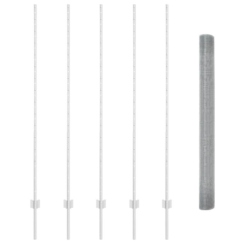 Zaun mit Pfosten Silber 1.6 x 10 m Stahl