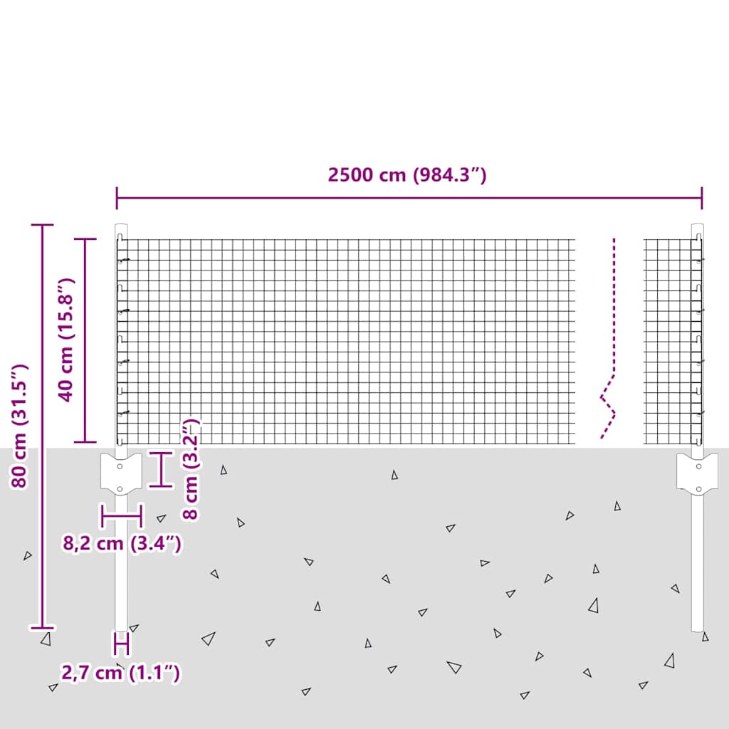 Zaun mit Pfosten Silber 0,4 x 25 m Stahl