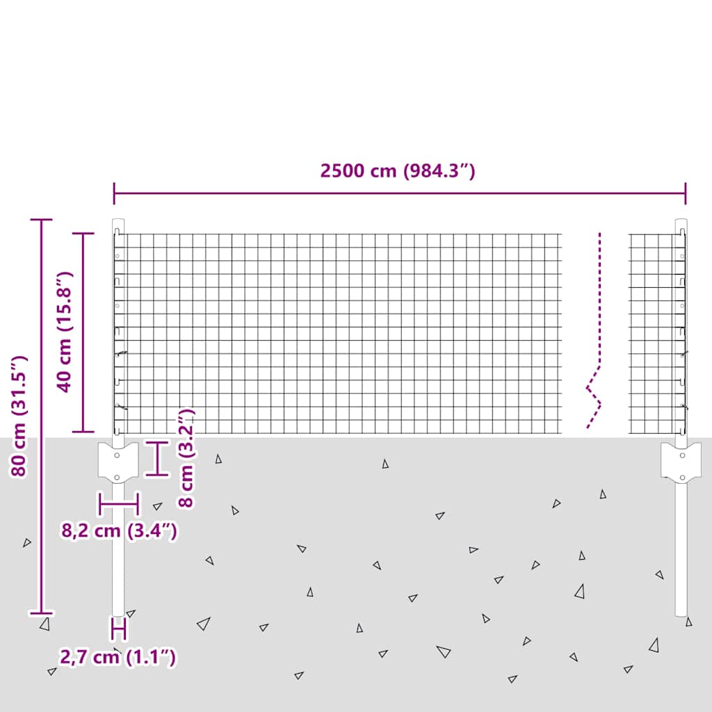 Zaun mit Pfosten Silber 0,4 x 25 m Stahl