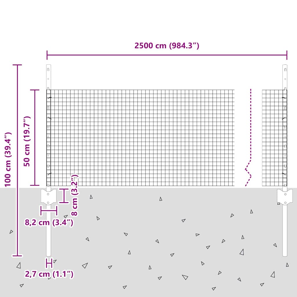 Zaun mit Pfosten Silber 0,5 x 25 m Stahl