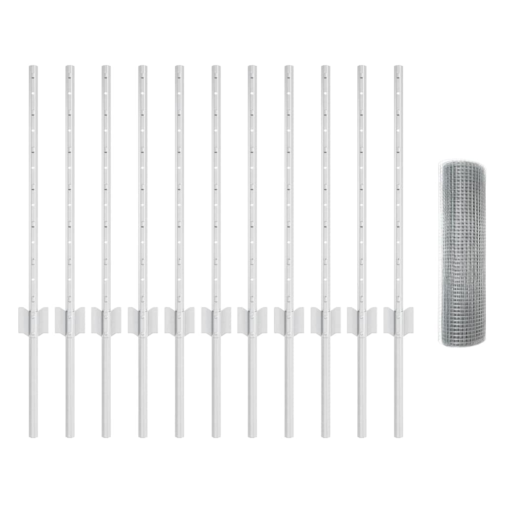 Zaun mit Pfosten Silber 0,6 x 25 m Stahl