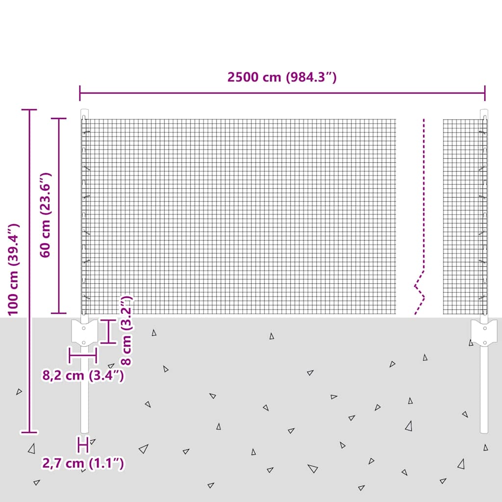 Zaun mit Pfosten Silber 0,6 x 25 m Stahl
