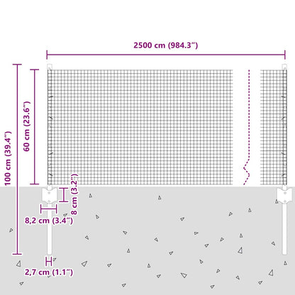 Zaun mit Pfosten Silber 0,6 x 25 m Stahl