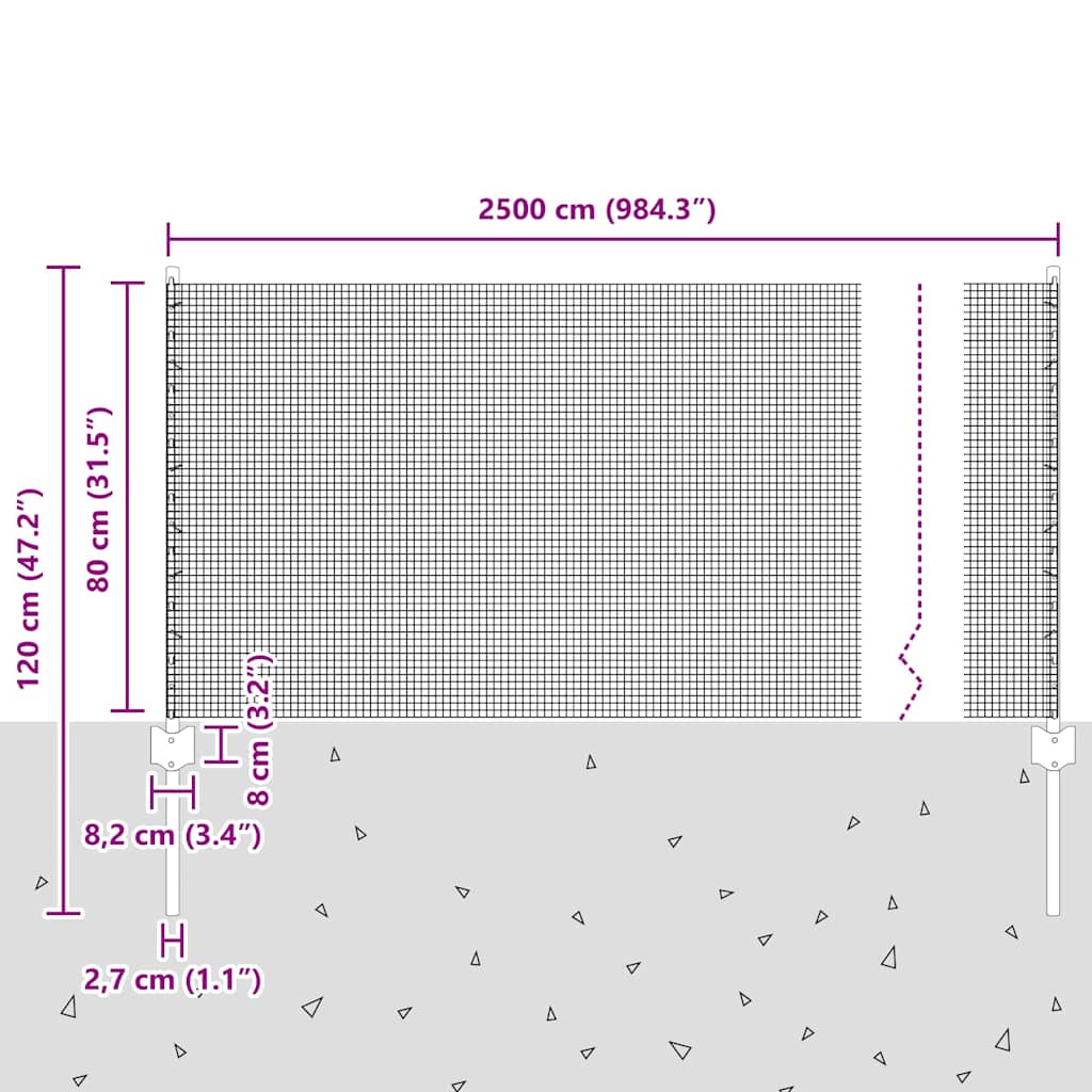Zaun mit Pfosten Silber 0.8 x 25 m Stahl