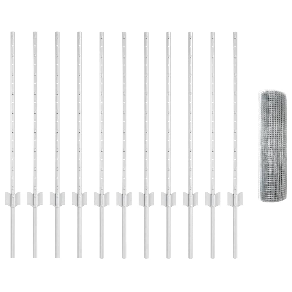 Zaun mit Pfosten Silber 0.8 x 25 m Stahl