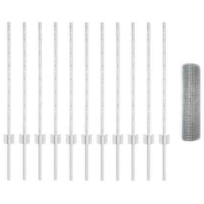 Zaun mit Pfosten Silber 0.8 x 25 m Stahl