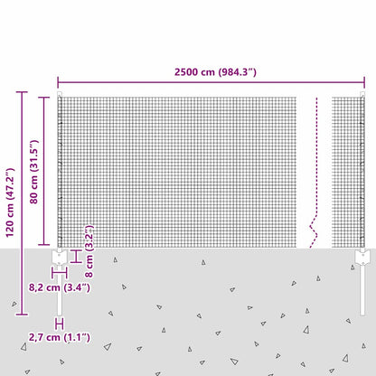 Zaun mit Pfosten Silber 0.8 x 25 m Stahl
