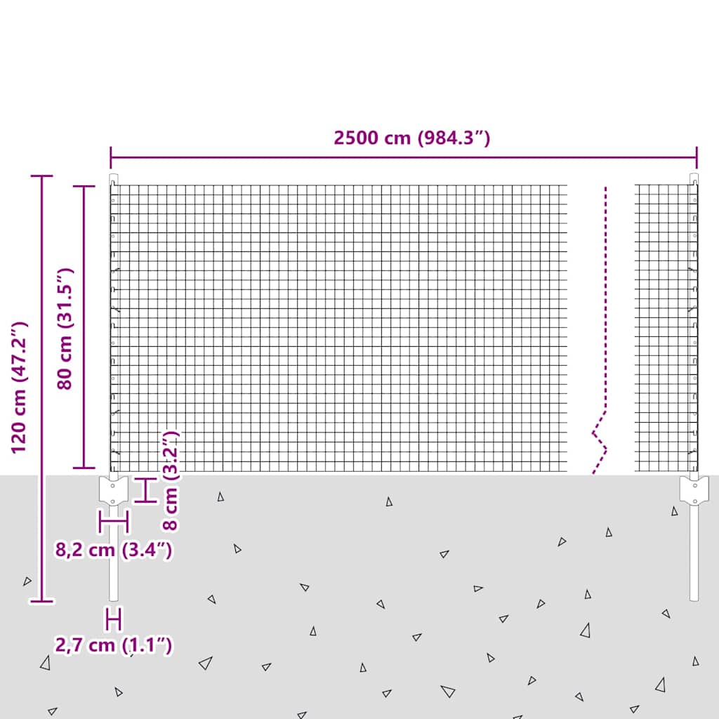 Zaun mit Pfosten Silber 0.8 x 25 m Stahl