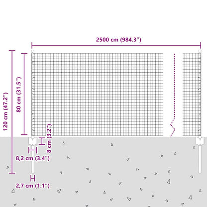 Zaun mit Pfosten Silber 0.8 x 25 m Stahl