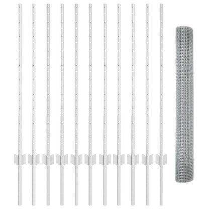 Zaun mit Pfosten Silber 1 x 25 m Stahl
