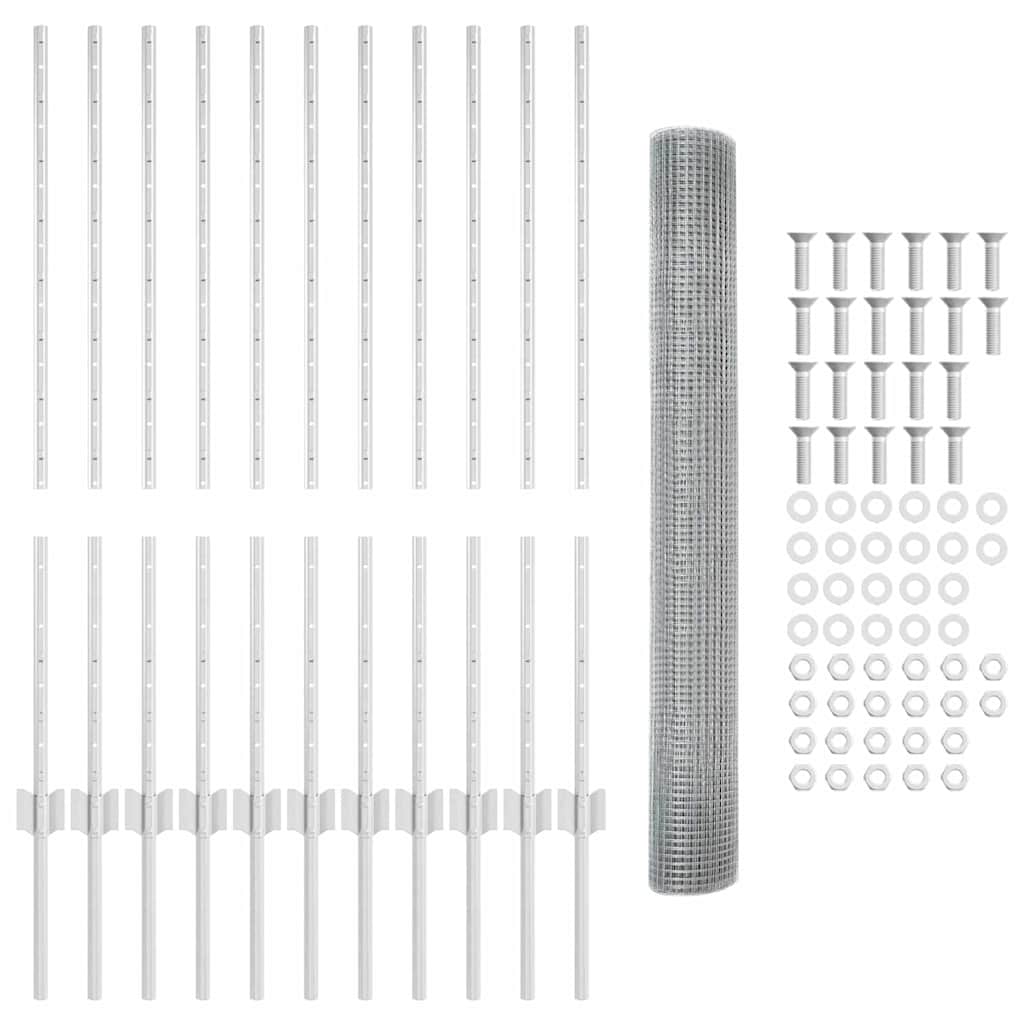 Zaun mit Pfosten Silber 1 x 25 m Stahl