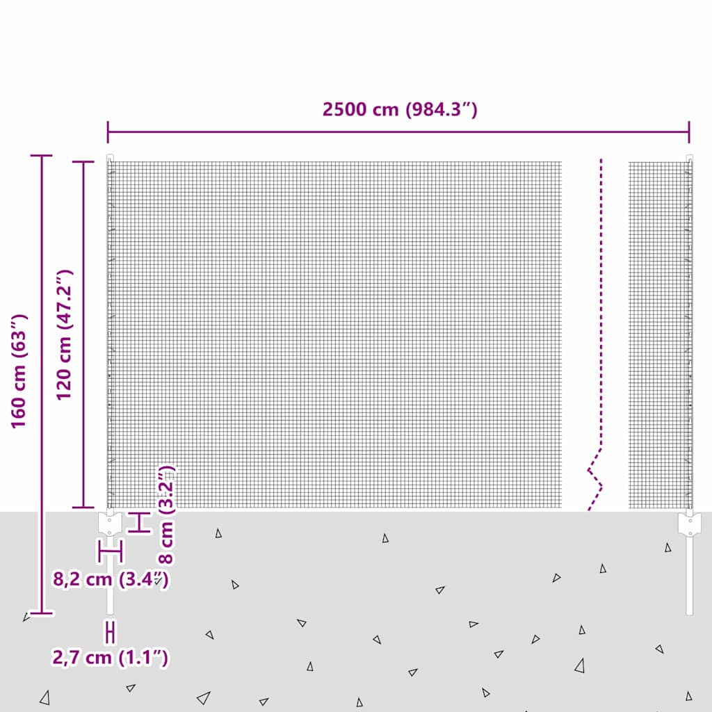 Zaun mit Pfosten Silber 1.2 x 25 m Stahl
