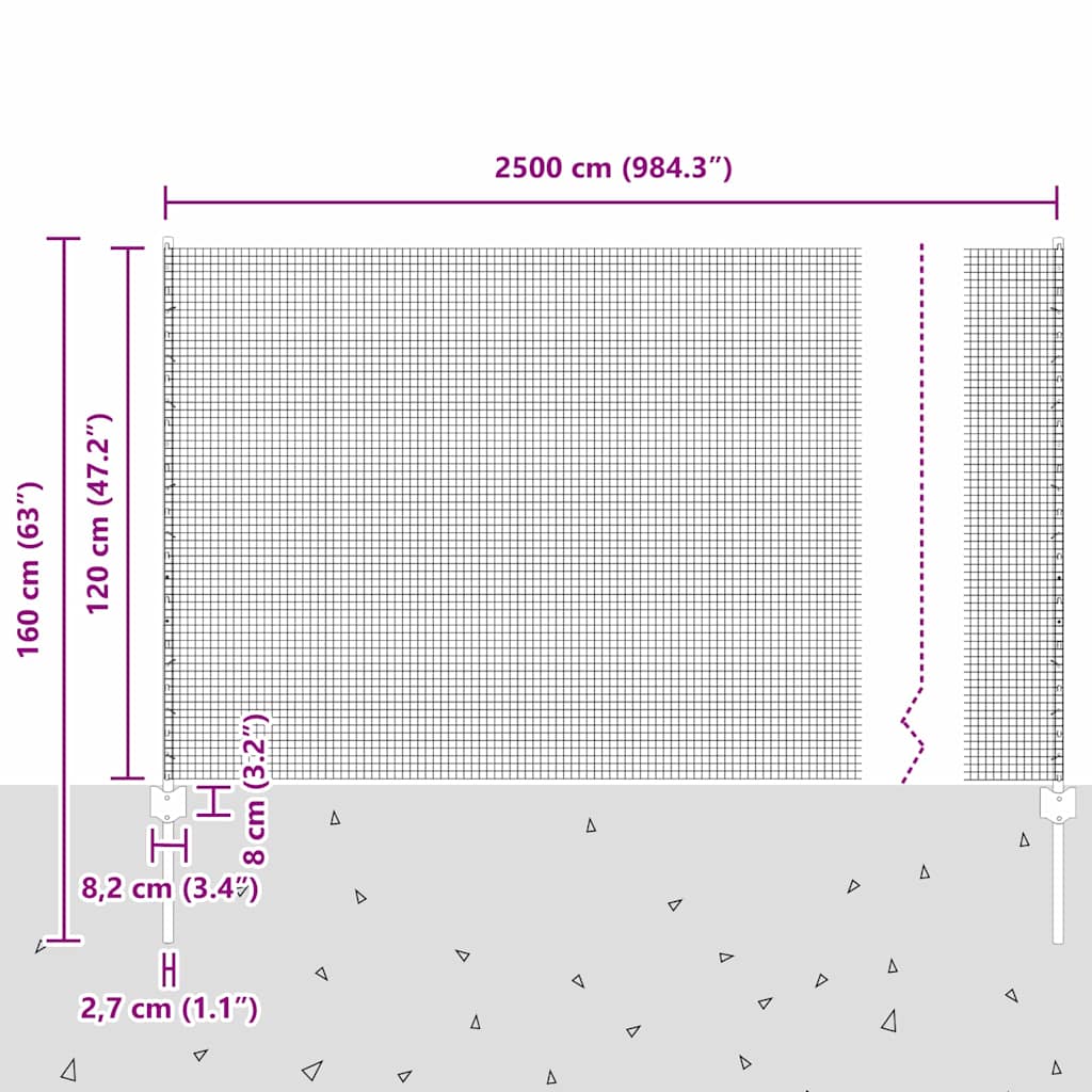Zaun mit Pfosten Silber 1.2 x 25 m Stahl
