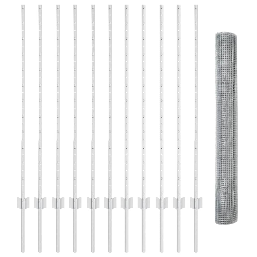 Zaun mit Pfosten Silber 1.2 x 25 m Stahl