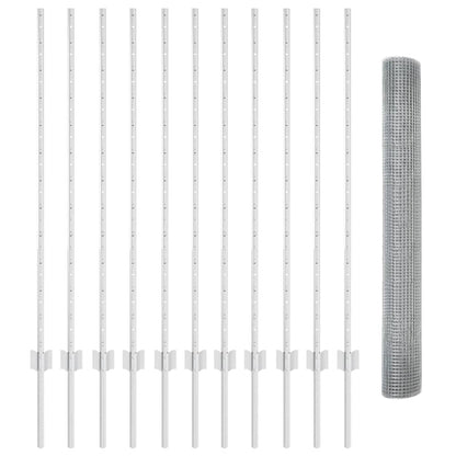 Zaun mit Pfosten Silber 1.2 x 25 m Stahl