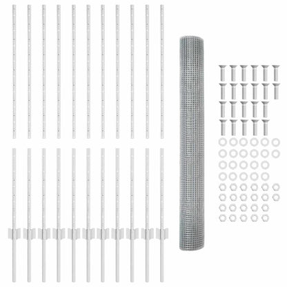 Zaun mit Pfosten Silber 1.2 x 25 m Stahl