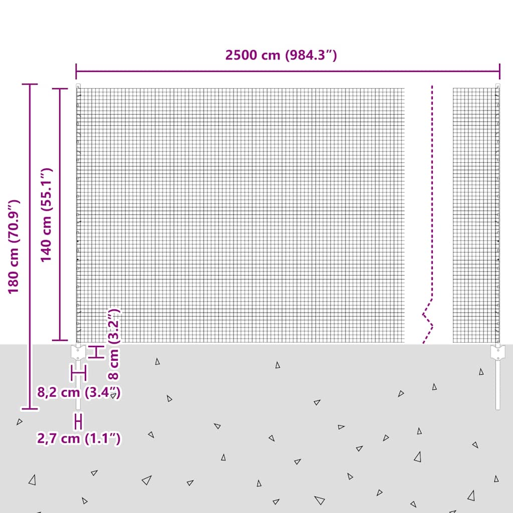 Zaun mit Pfosten Silber 1.4 x 25 m Stahl