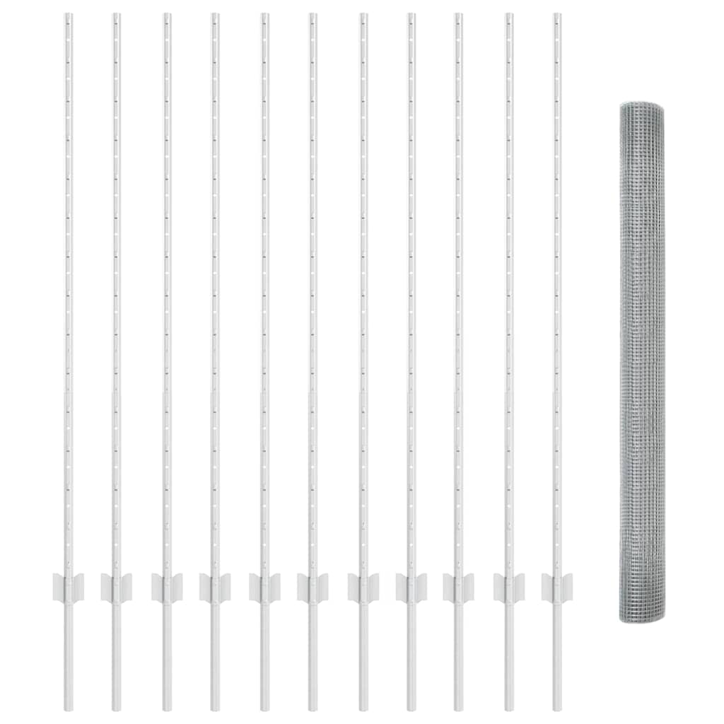 Zaun mit Pfosten Silber 1.4 x 25 m Stahl