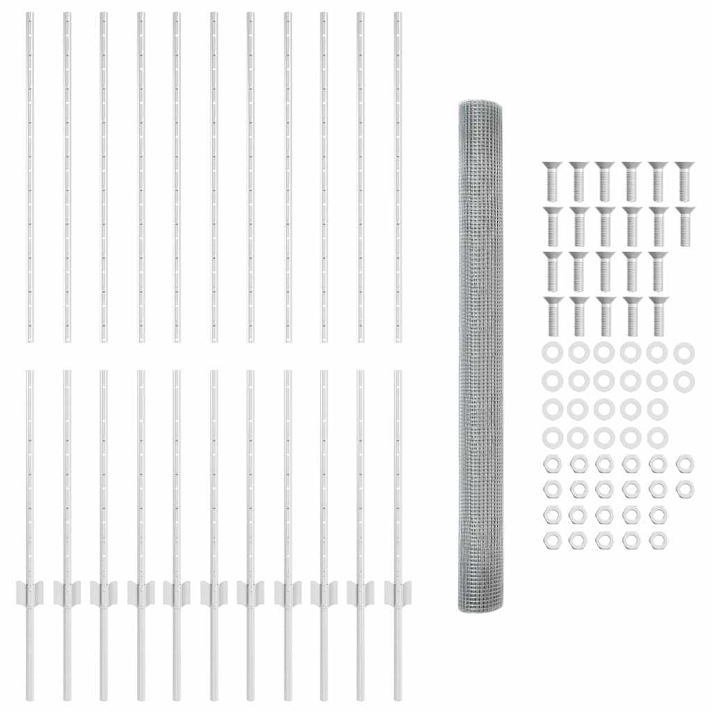 Zaun mit Pfosten Silber 1.4 x 25 m Stahl