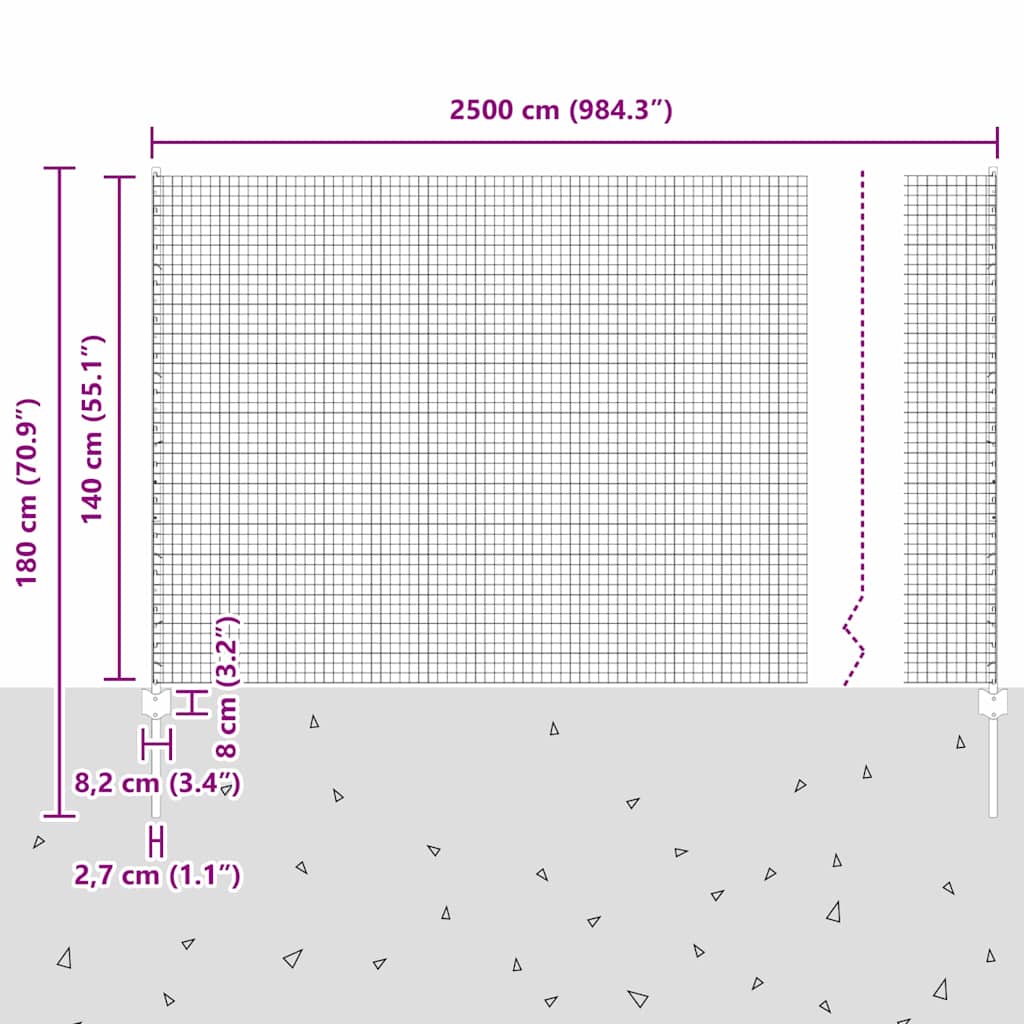 Zaun mit Pfosten Silber 1.4 x 25 m Stahl