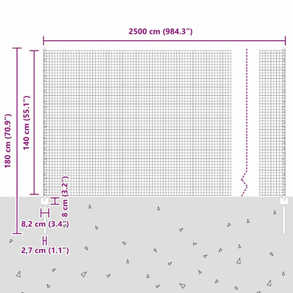 Zaun mit Pfosten Silber 1.4 x 25 m Stahl