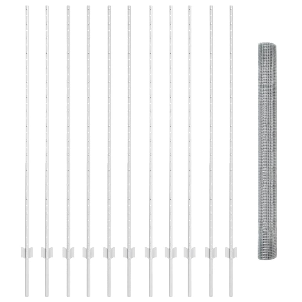 Zaun mit Pfosten Silber 1.5 x 25 m Stahl