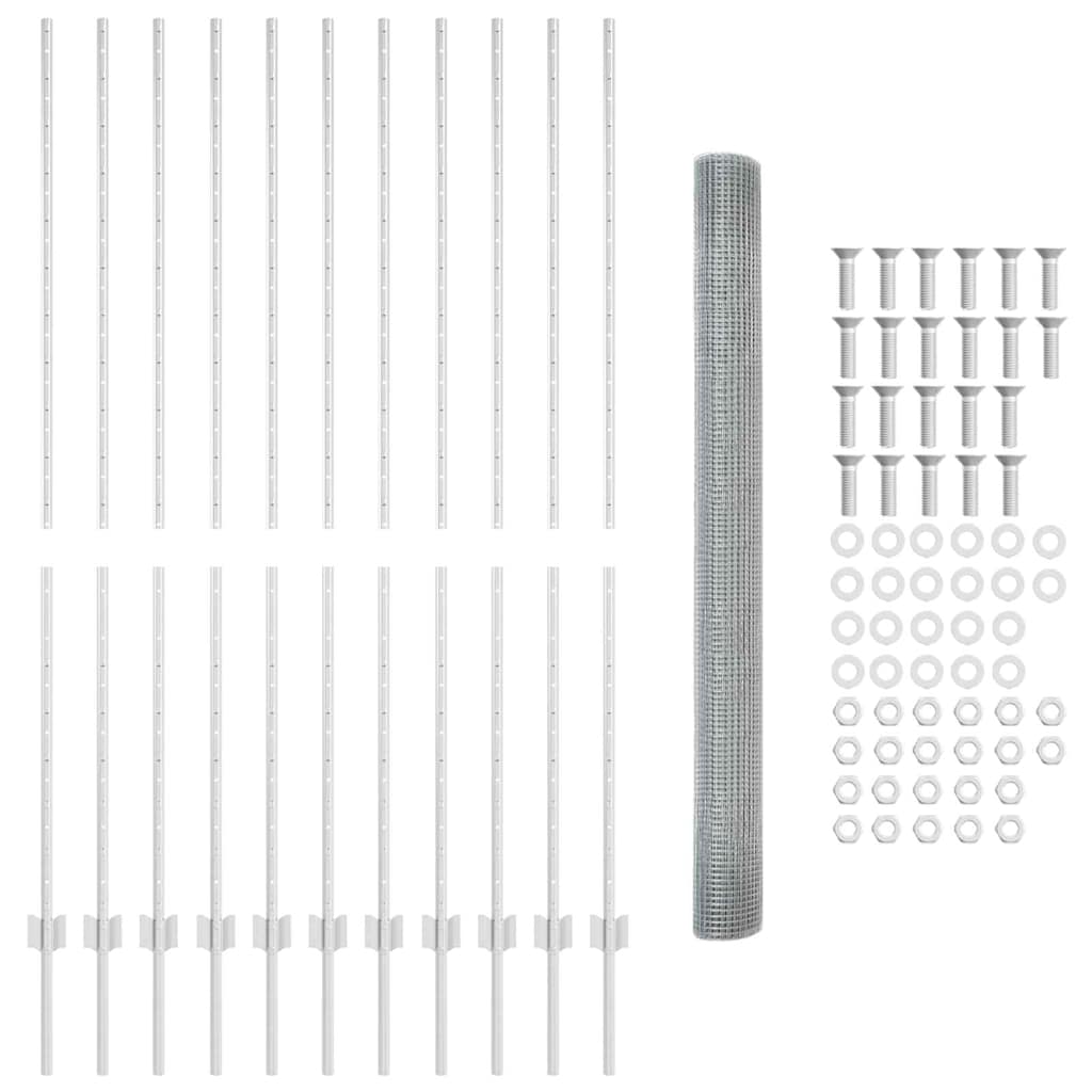 Zaun mit Pfosten Silber 1.5 x 25 m Stahl