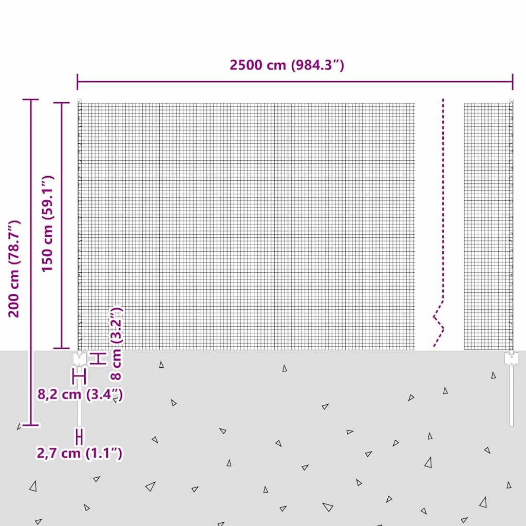 Zaun mit Pfosten Silber 1.5 x 25 m Stahl