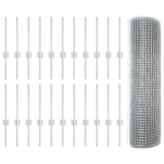 Zaun mit Pfosten Silber 0.4 x 50 m Stahl