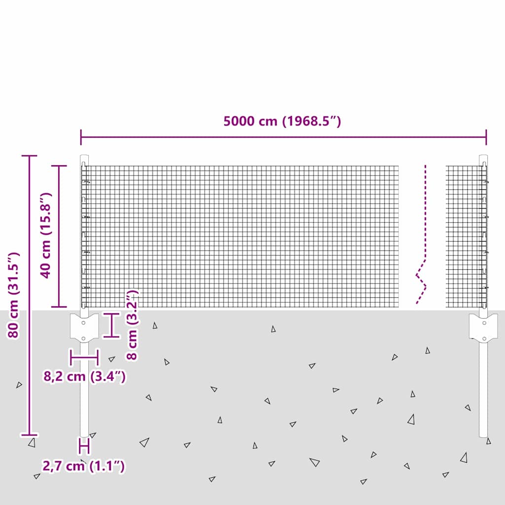Zaun mit Pfosten Silber 0.4 x 50 m Stahl