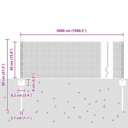 Zaun mit Pfosten Silber 0.4 x 50 m Stahl