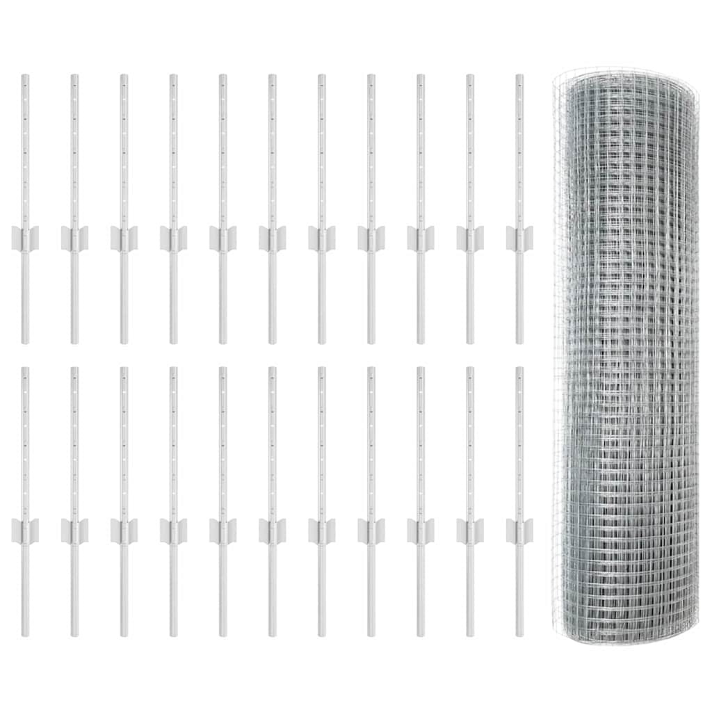 Zaun mit Pfosten Silber 0.4 x 50 m Stahl