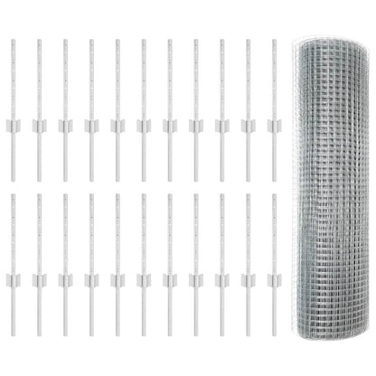 Zaun mit Pfosten Silber 0.4 x 50 m Stahl