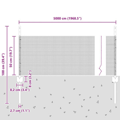 Zaun mit Pfosten Silber 0,5 x 50 m Stahl