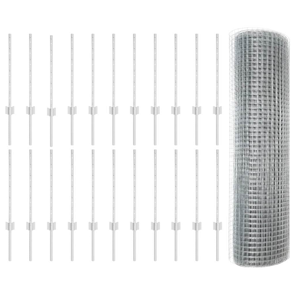 Zaun mit Pfosten Silber 0,5 x 50 m Stahl
