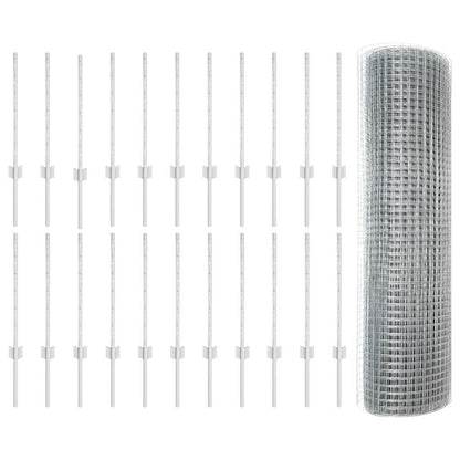 Zaun mit Pfosten Silber 0,5 x 50 m Stahl